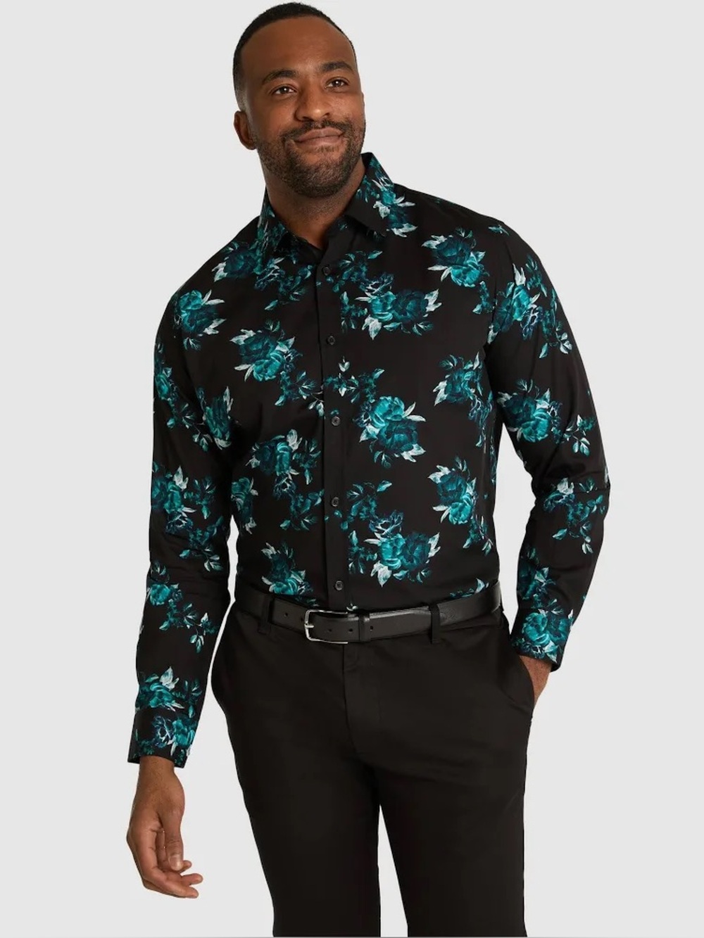 Johnny Bigg Charles Floral Print Shirt Black XL NWT